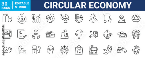 circular economy web line icons. net zero, eco. Vector illustration