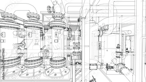 Industrial Piping Blueprint. Vector