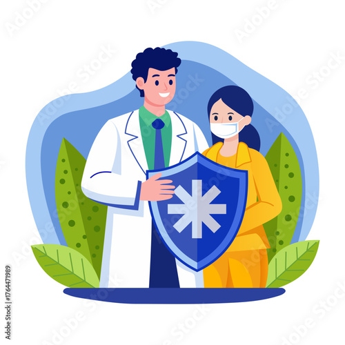 Flat style illustration showing health coverage 
