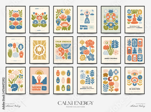 A modern set of vector posters inspired by meditation and calm energy. Abstract yoga poses, soft organic shapes, and serene design — perfect for wall art and mindful interiors.