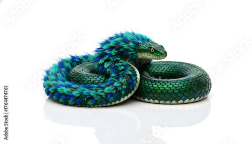 Vibrant Textured Snake in Vivid Colors A Detailed Studio Shot Against a White Background