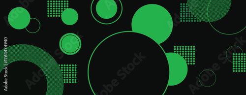 Abstract background with green circles on a black background. The background features a modern, geometric style with green and black elements. Abstract geometric circle pattern background vector