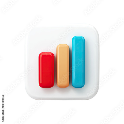 A rounded-square icon displays a 3D bar graph with red, beige, and blue bars, symbolizing growth or data