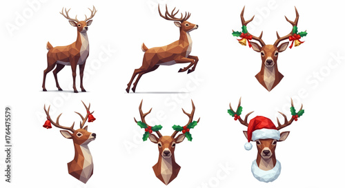 A collection of six cartoon reindeer illustrations on a white background.