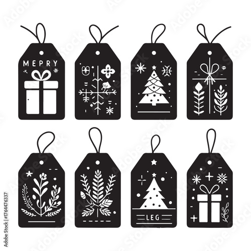 Minimal Black and White Christmas Gift Tag Vector Set