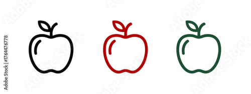 Apple outline icon set in black, red and green against a white background
