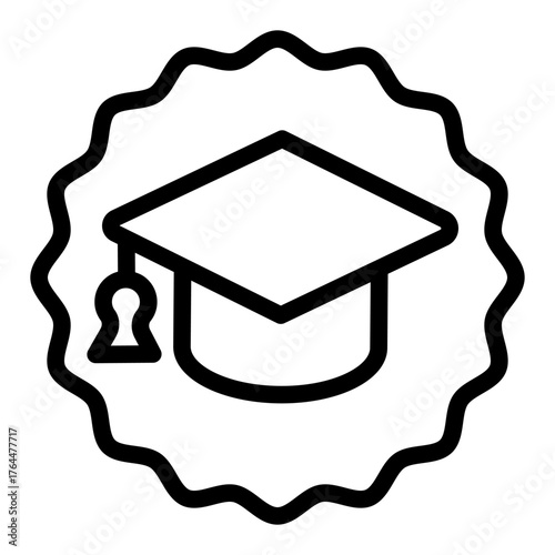 Sticker with student hat line icon, learners permit concept. Vector graphics. Graduate cap on seal, education sign on white background, style icon mobile or web design.