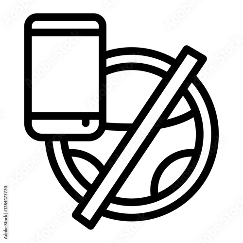 Steering wheel and smartphone line icon, learners permit concept. Vector graphics. Prohibition of phone talk, driving sign on white background, style icon mobile or web design.