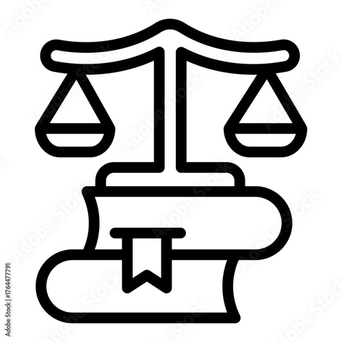 Scales of justice on books line icon, jurisprudence concept. Vector graphics. Law books with libra scales, knowledge sign on white background, style icon mobile or web design.