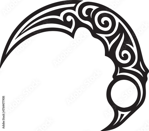 Tribal tattoo design of  a karambit power and mystery.