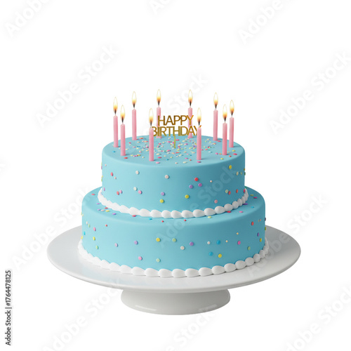 Birthday Cake with Candles isolated on transparent background
