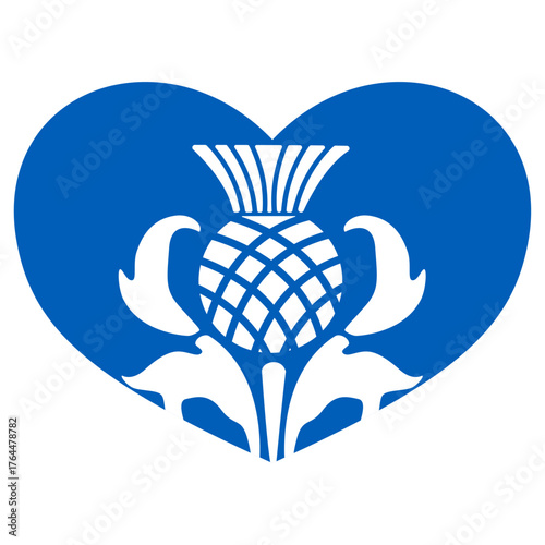 Scotland Flag heart shape, Scottish thistle, Scottish sign, national flower, Scotland. Digital illustration. Vector illustration.