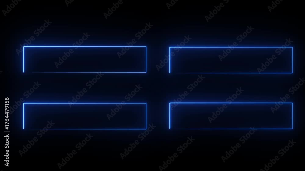 abstrack square rectangle picture frame icon neon animation.Border abstrack square rectangle frame shape rotation display screen neon box round seamless photo frame movement on black background 