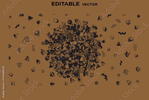 Scattered alphabet letters forming a central cluster on brown background
