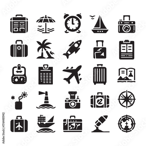 Vector Minimal Holiday Travel and Packing Icon Collection