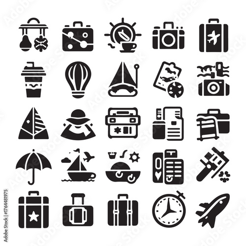 Vector Minimal Holiday Travel and Packing Icon Collection