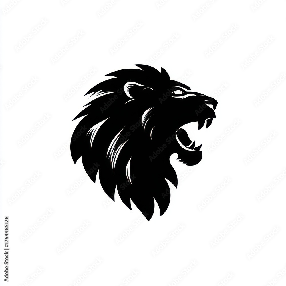 Fototapeta premium Majestic Lion Head Silhouette - Roaring with Power and Strength.