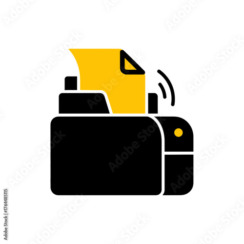 Paper shredder icon with a document being fed into it