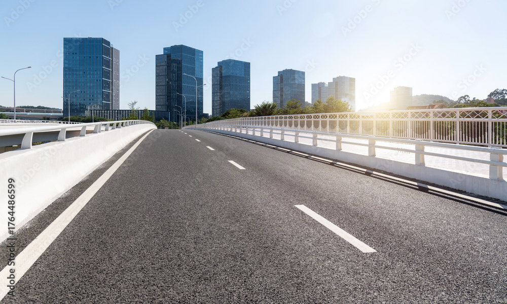 Fototapeta premium Highway overpass near office buildings
