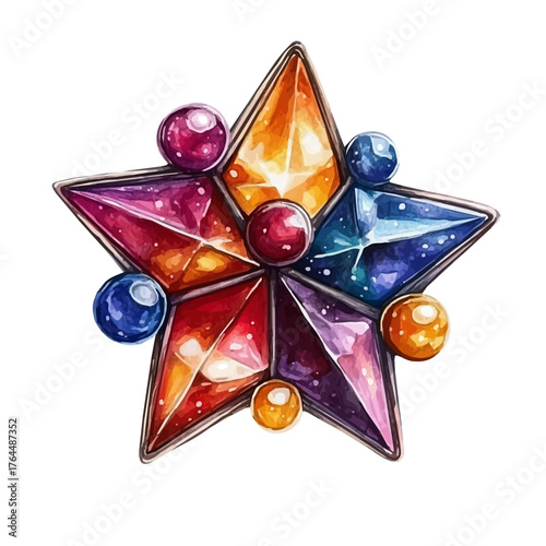 Star Brooch, watercolor vector, isolated on a white background.