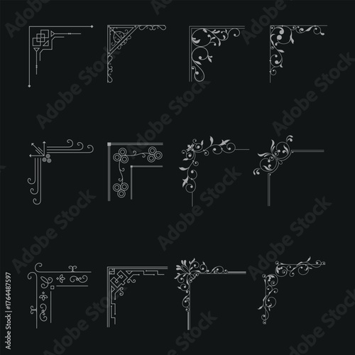 Set of vintage corners. Set Of decorative Vector Corner Framers Isolated On A White Background.