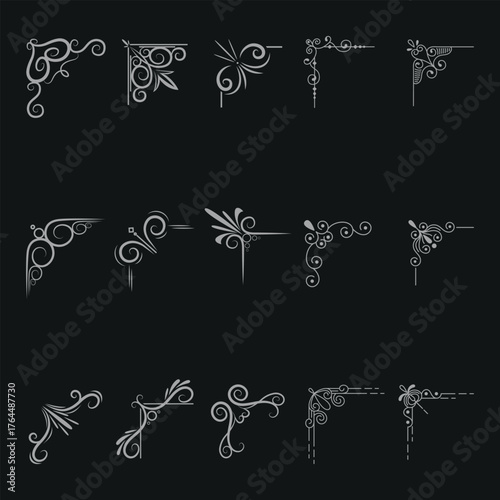 Set of vintage corners. Set Of decorative Vector Corner Framers Isolated On A White Background.