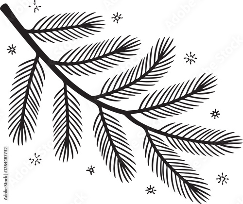 Pine or Fir Tree Branch Silhouette for Christmas and Winter Design