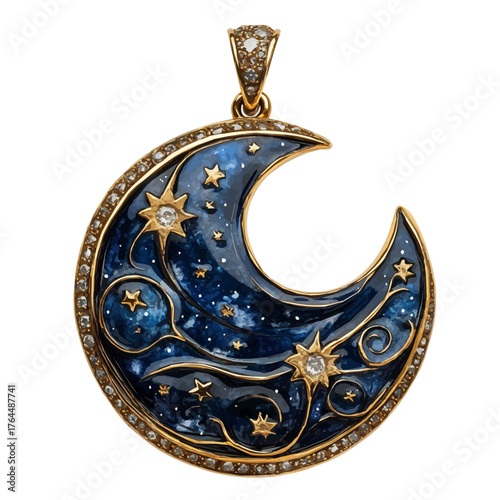 Starry Night Pendant, watercolor illustration vector, isolated on a white background.