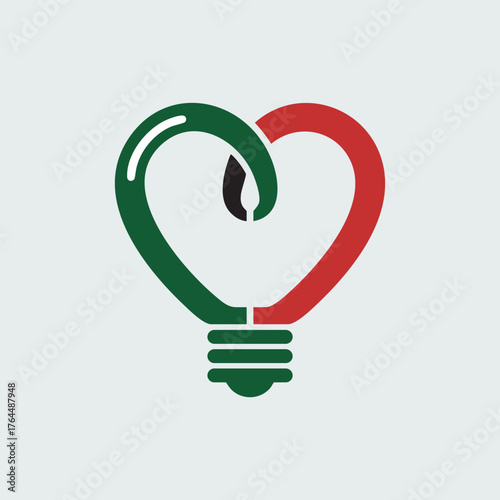 Christmas light bulb icon shaped like heart, low detail vector, white background. Design layer should be clean and smooth.