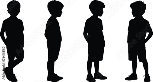 Silhouette profiles of young boys in various poses perfect for education or innocence concepts
