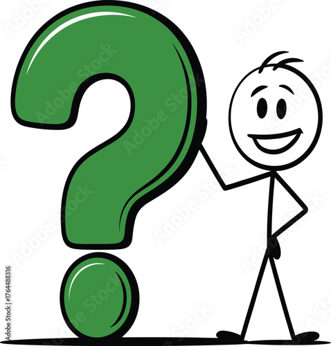 Seeking answers conceptual question mark cartoon character presents solution opportunities