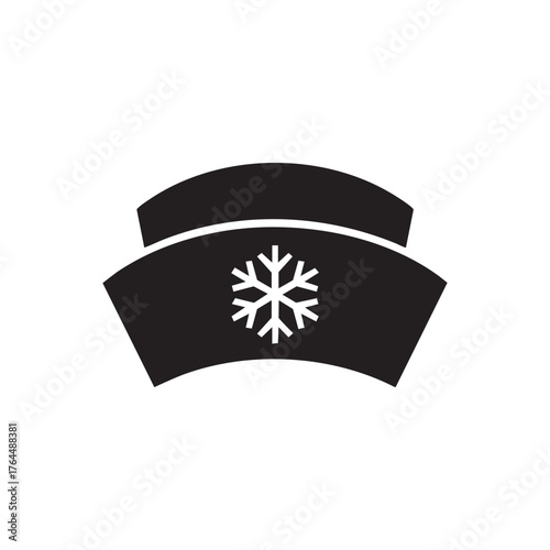 Minimal vector icon of a nurse hat with Christmas snowflake, low detail, white background, clean smooth vector design.