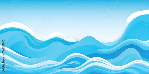 Digital art illustration of flowing blue ocean waves and sea water backgrounds