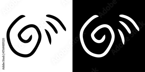 lack and white symbol. Hand-drawn heart symbol with a unicorn horn and arrow tail created with a single continuous line