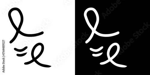 lack and white symbol. Hand-drawn heart symbol with a unicorn horn and arrow tail created with a single continuous line