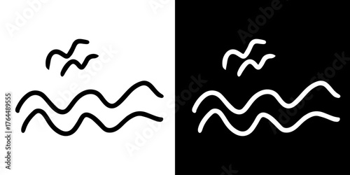 lack and white symbol. Hand-drawn heart symbol with a unicorn horn and arrow tail created with a single continuous line