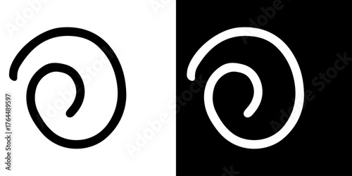 lack and white symbol. Hand-drawn heart symbol with a unicorn horn and arrow tail created with a single continuous line