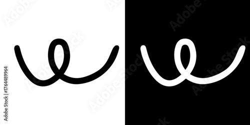 lack and white symbol. Hand-drawn heart symbol with a unicorn horn and arrow tail created with a single continuous line