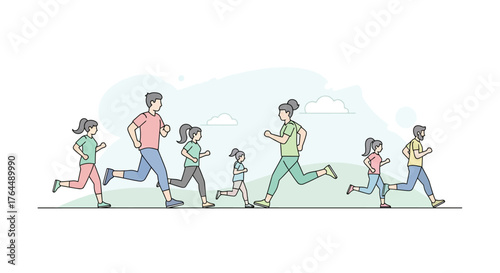 Group of people running together for exercise and fitness outdoors.