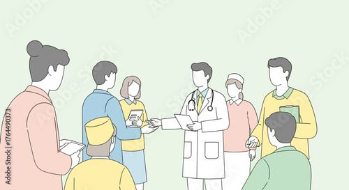 Doctor consulting with diverse group of people.