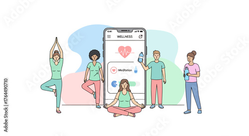 People using a health app for yoga and meditation practice.