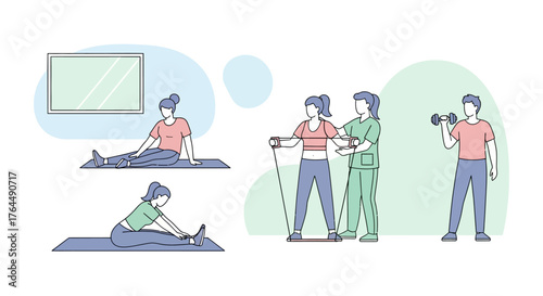 Diverse Group of People Engaging in Various Fitness and Exercise Activities.