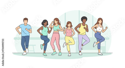Diverse Group of People Exercising Together in a Fitness Class.
