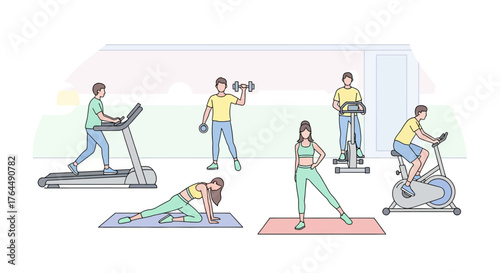 People engaging in various fitness activities for a healthy lifestyle.