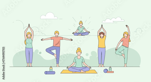 Group Yoga Session - Diverse Poses for Wellness and Balance.