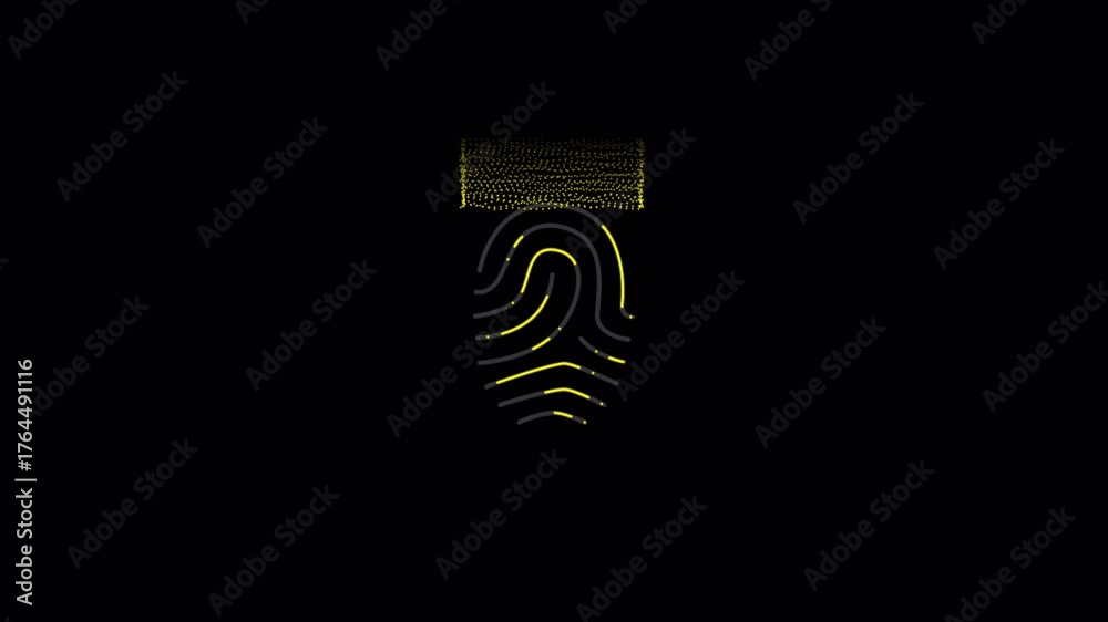 Dynamic Biometric Fingerprint Scan with Glowing Data Stream on a Black Background