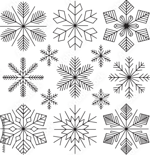 Geometric Snowflake Silhouette Set