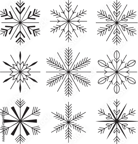 Geometric Snowflake Silhouette Set
