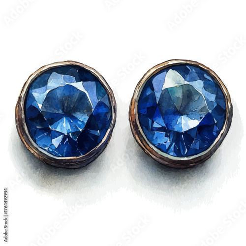 Silver Stud Earrings, watercolor vector, isolated on a white background.