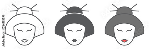 Geisha icon, japan and girl, japanese woman sign, vector graphics, a linear pattern on a white background. editable stroke